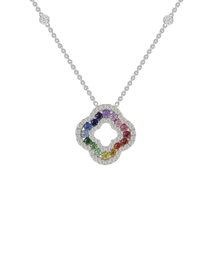 Rainbow Sapphire & Diamond Quatrefoil Pendant
