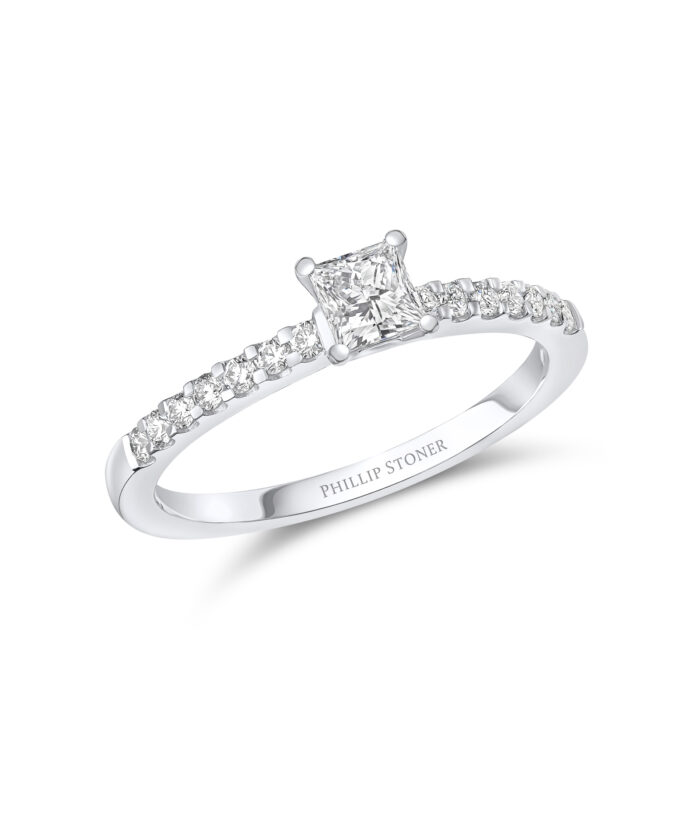 0.30ct Princess Cut Diamond Ring with Scallop Set Shoulders - Phillip Stoner The Jeweller