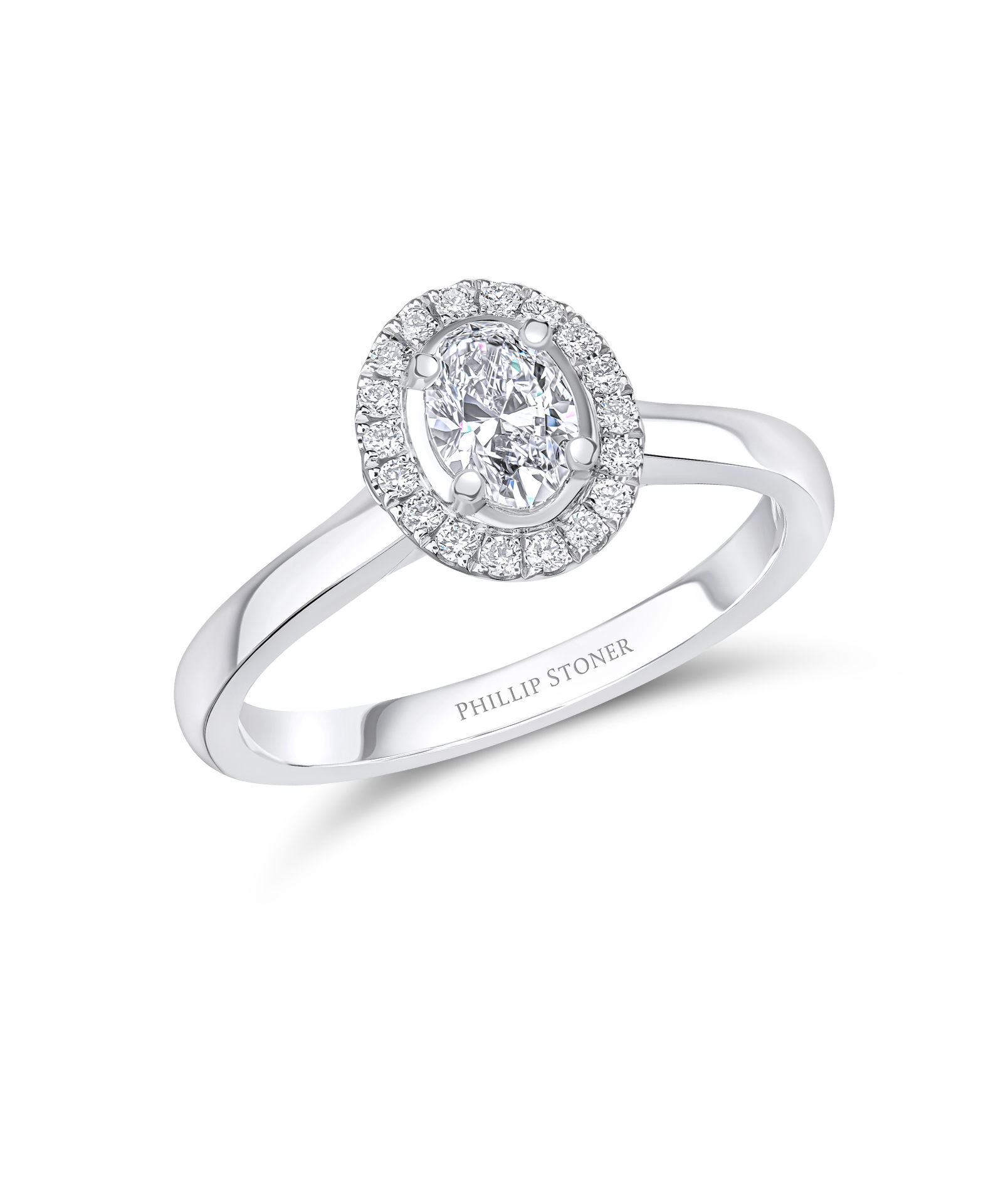 0.30ct Oval Cut Diamond Halo Engagement Ring with Plain Shoulders - Phillip Stoner The Jeweller