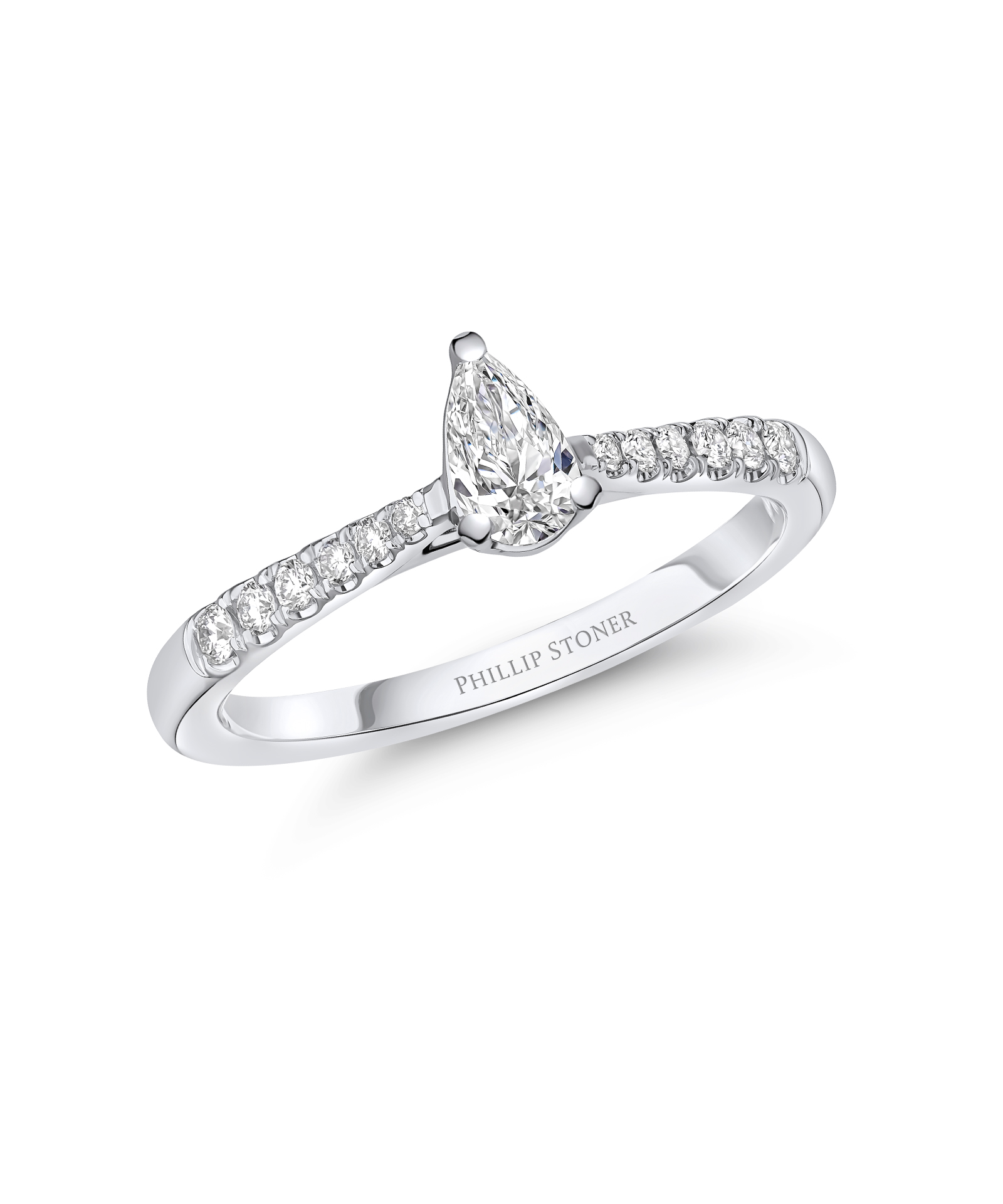 0.30ct Pear Cut Diamond Engagement Ring with Scallop Set Shoulders - Phillip Stoner The Jeweller