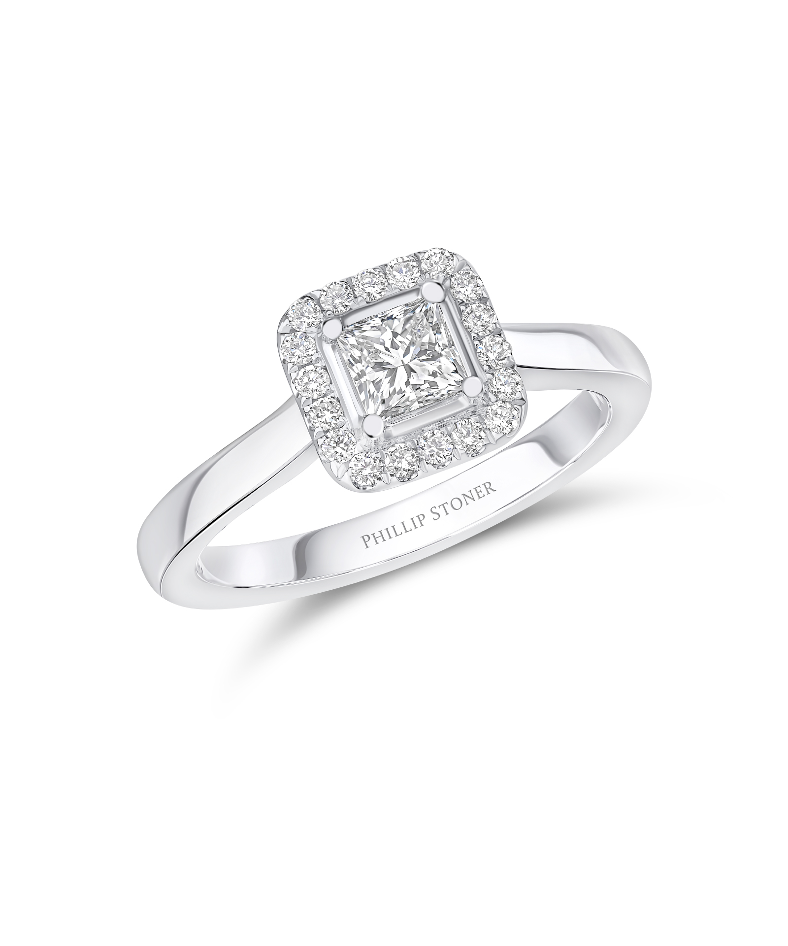 0.40ct Princess Cut Diamond Halo Engagement Ring with Plain Shoulders - Phillip Stoner The Jeweller