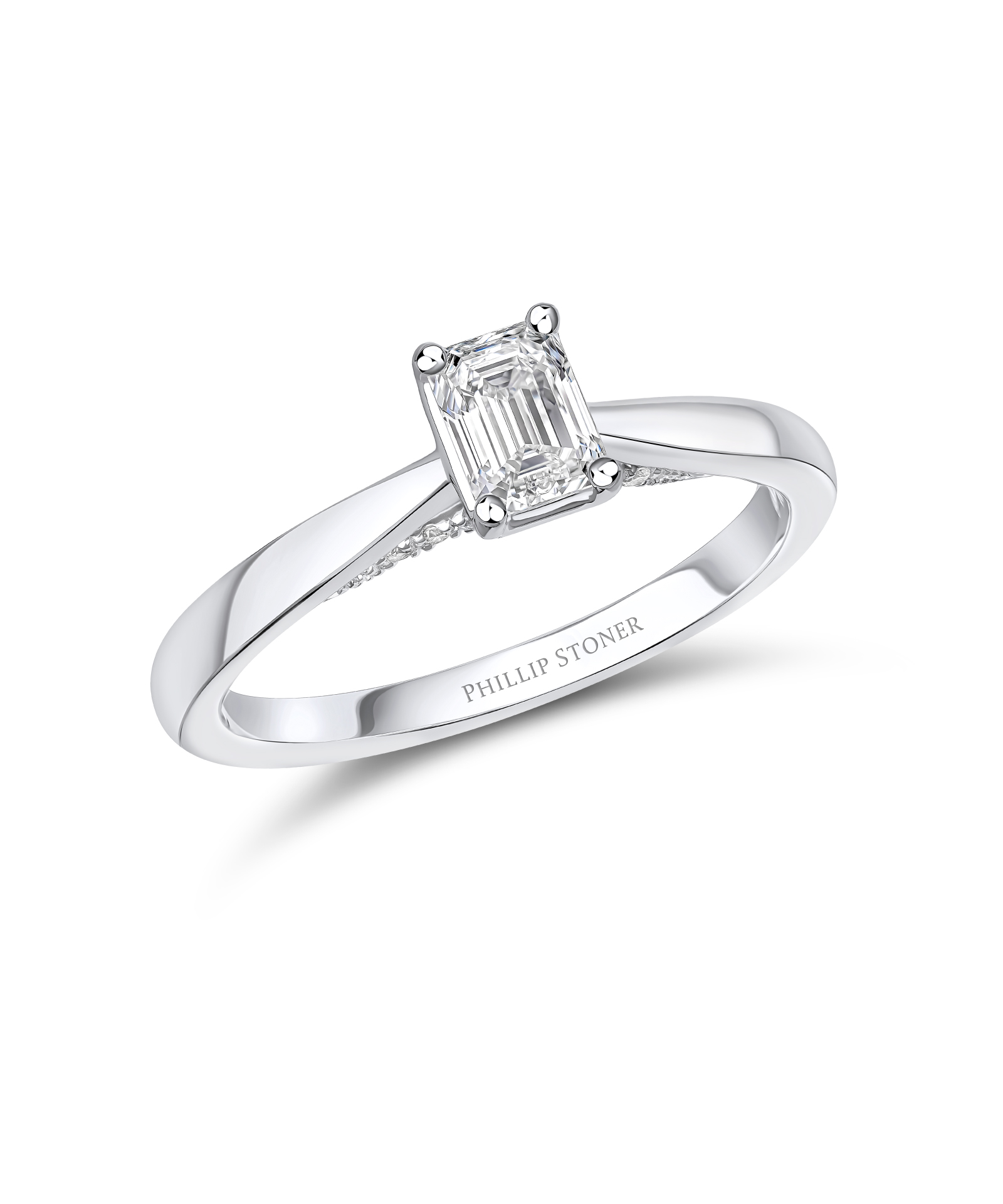 0.50ct Emerald Cut Diamond Engagement Ring with Diamond Under Bezel - Phillip Stoner The Jeweller