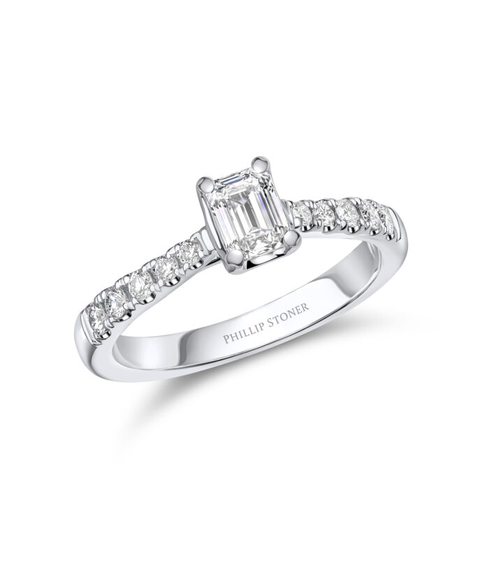 0.50ct Emerald Cut Diamond Engagement Ring with Scallop Set Shoulders - Phillip Stoner The Jeweller