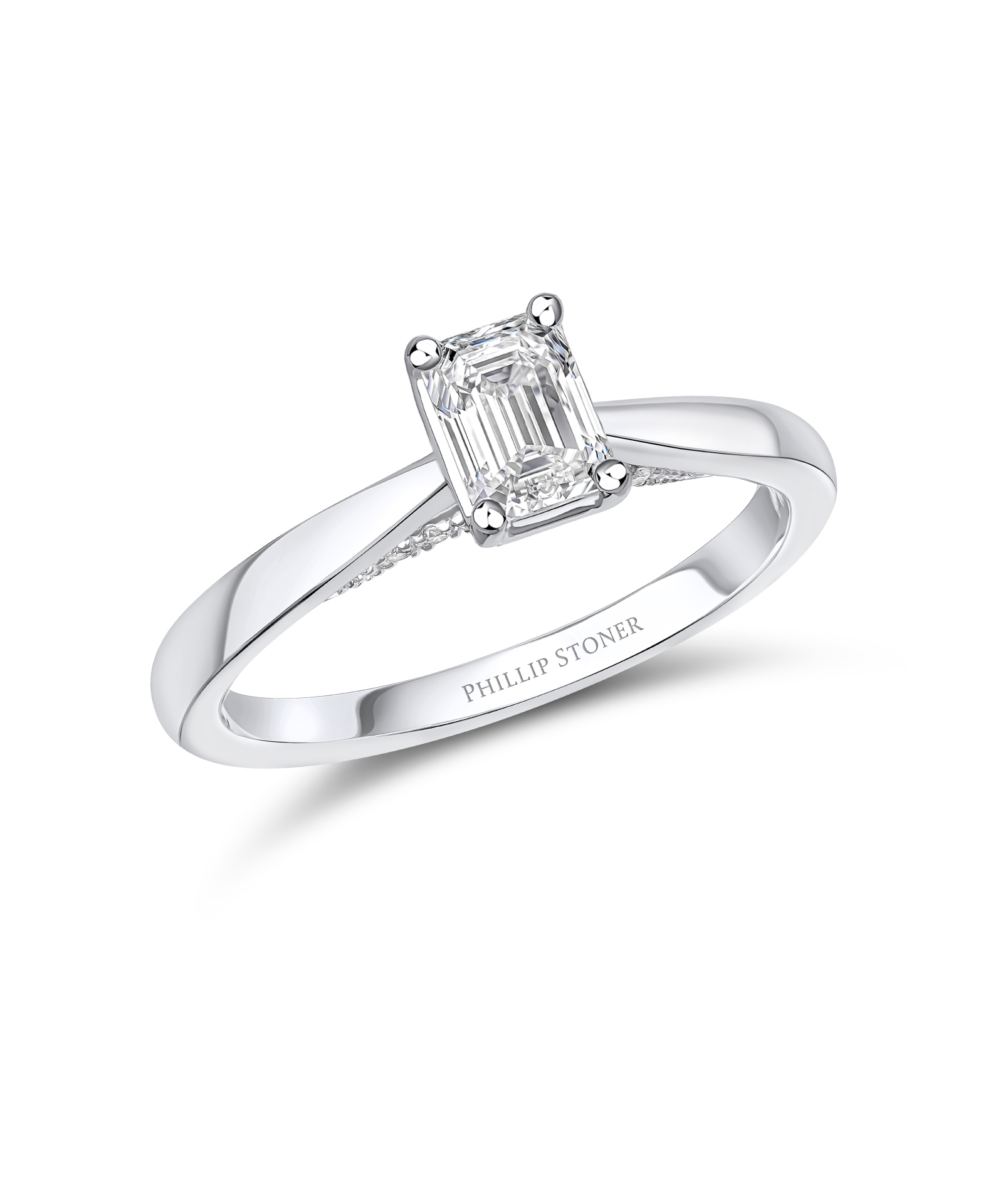 0.70ct Emerald Cut Diamond Engagement Ring with Diamond Under Bezel - Phillip Stoner The Jeweller