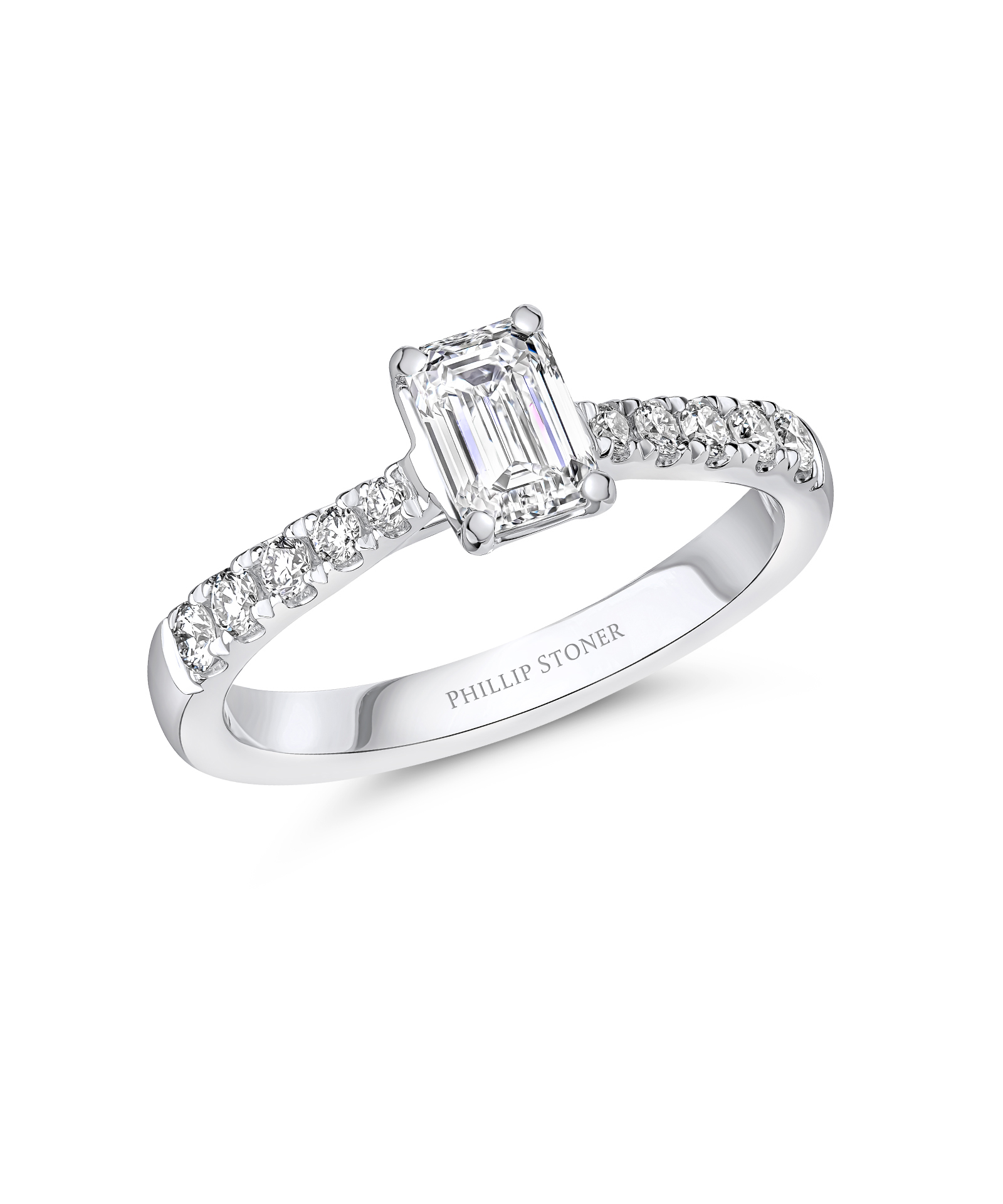 0.70ct Emerald Cut Diamond Engagement Ring with Scallop Set Shoulders - Phillip Stoner The Jeweller