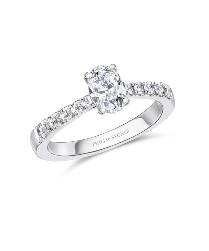 0.70ct Oval Cut Diamond Engagement Ring with Scallop Set Shoulders - Phillip Stoner The Jeweller