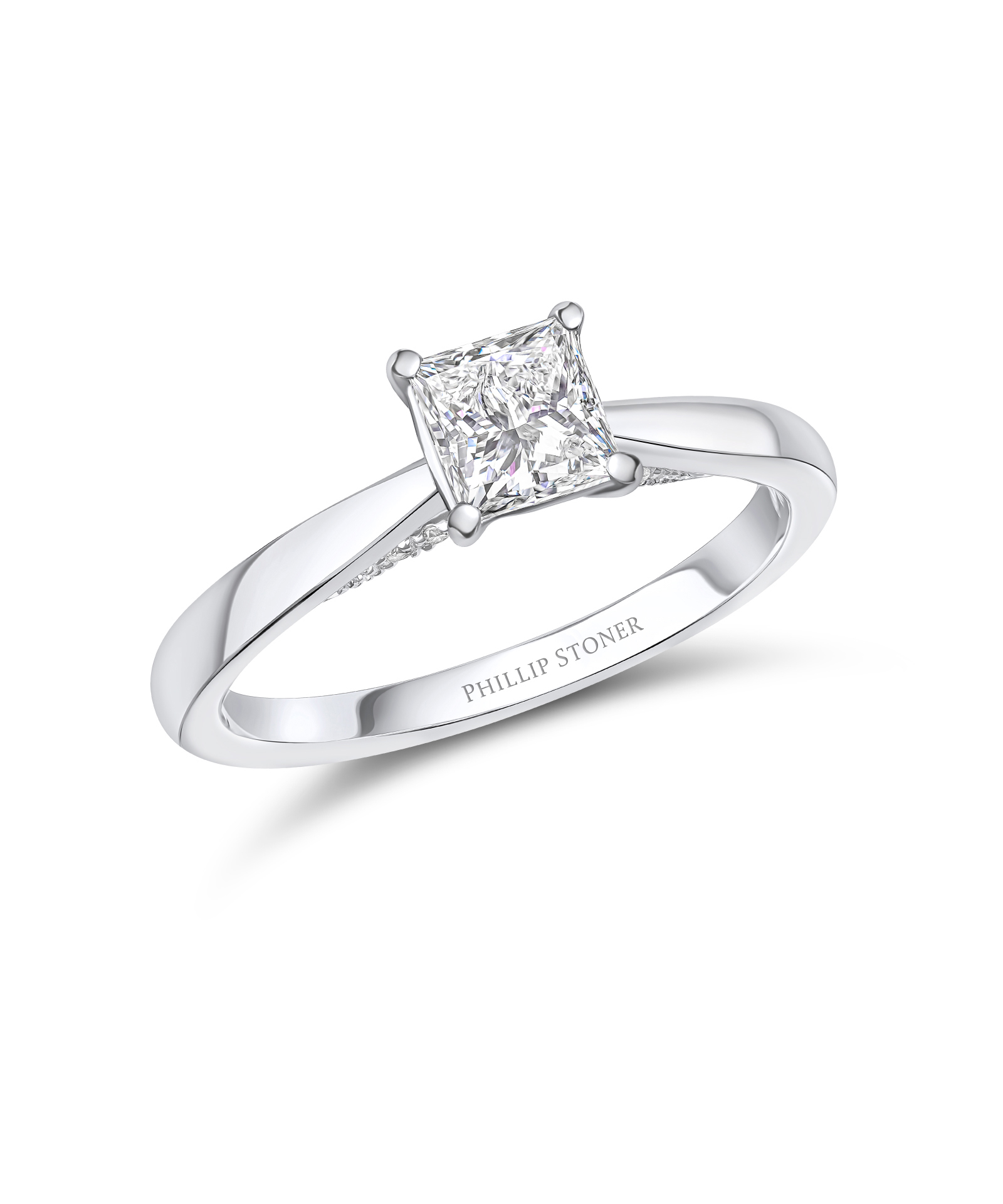 0.70ct Princess Cut Diamond Engagement Ring with Diamond Under Bezel - Phillip Stoner The Jeweller