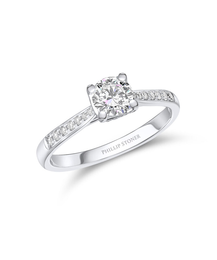 0.70ct Round Brilliant Diamond Engagement Ring with Pavé Set Shoulders - Phillip Stoner The Jeweller