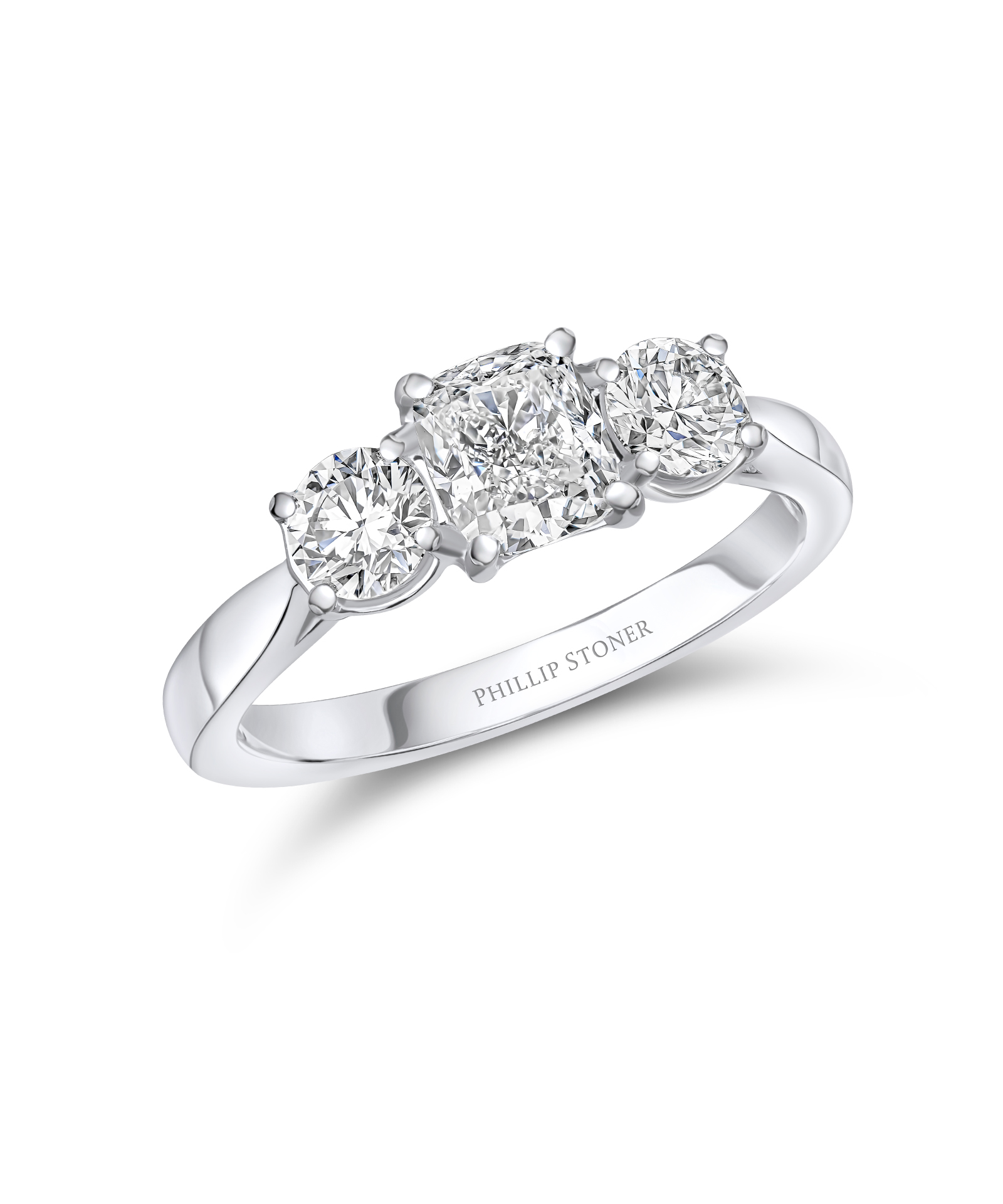 0.90ct Cushion & Round Cut Three Stone Diamond Engagement Ring - Phillip Stoner The Jeweller