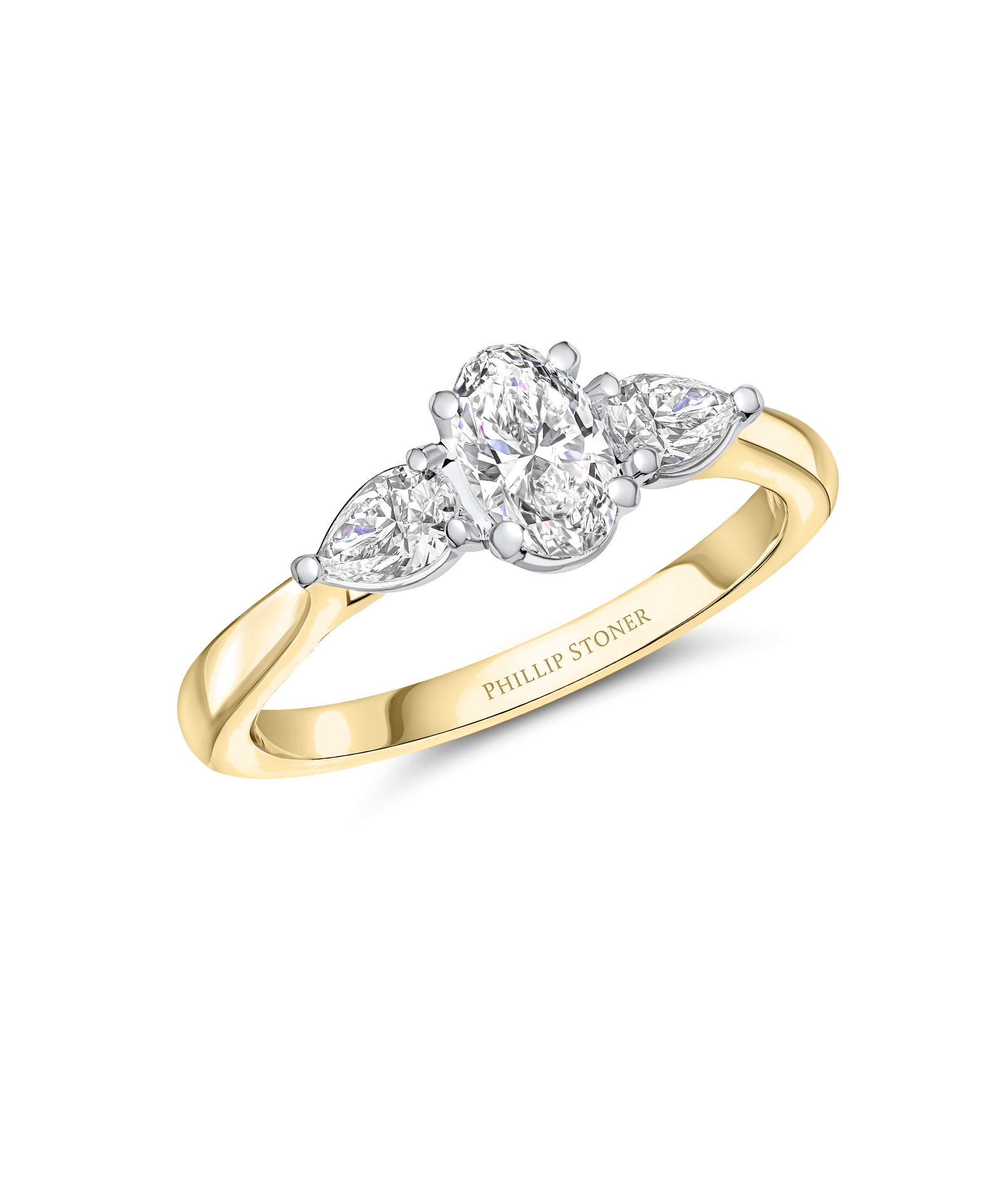 0.50ct Oval & Pear Cut Diamond Yellow Gold Three Stone Engagement Ring - Phillip Stoner The Jeweller