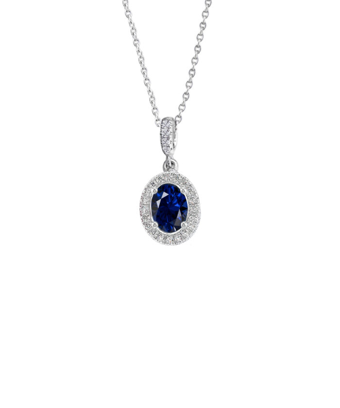 Oval Sapphire & Diamond Cluster Pendant