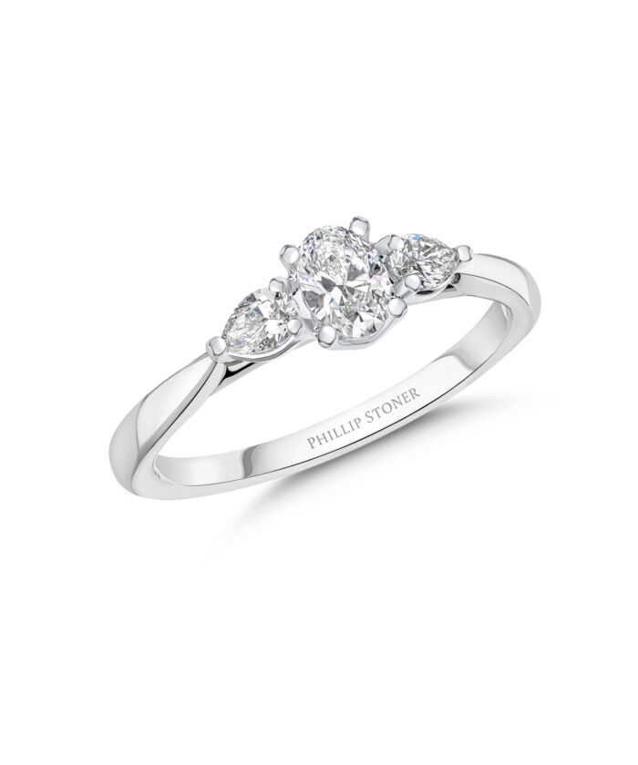 0.30ct Oval & Pear Cut Diamond Platinum Three Stone Engagement Ring - Phillip Stoner The Jeweller