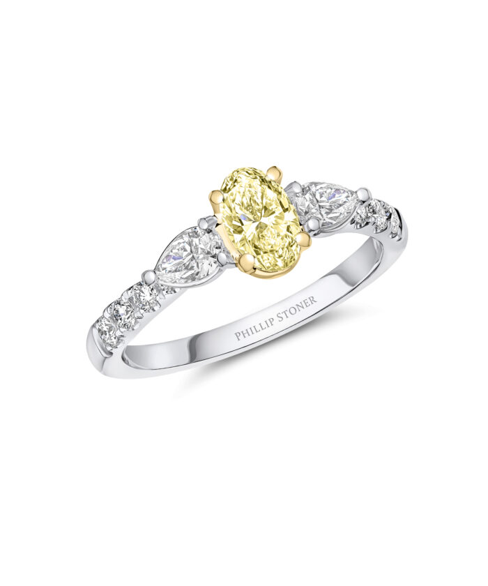 0.50ct Oval & Pear Cut Diamond Three Stone Engagement Ring with Diamond Set Shoulders - Phillip Stoner The Jeweller