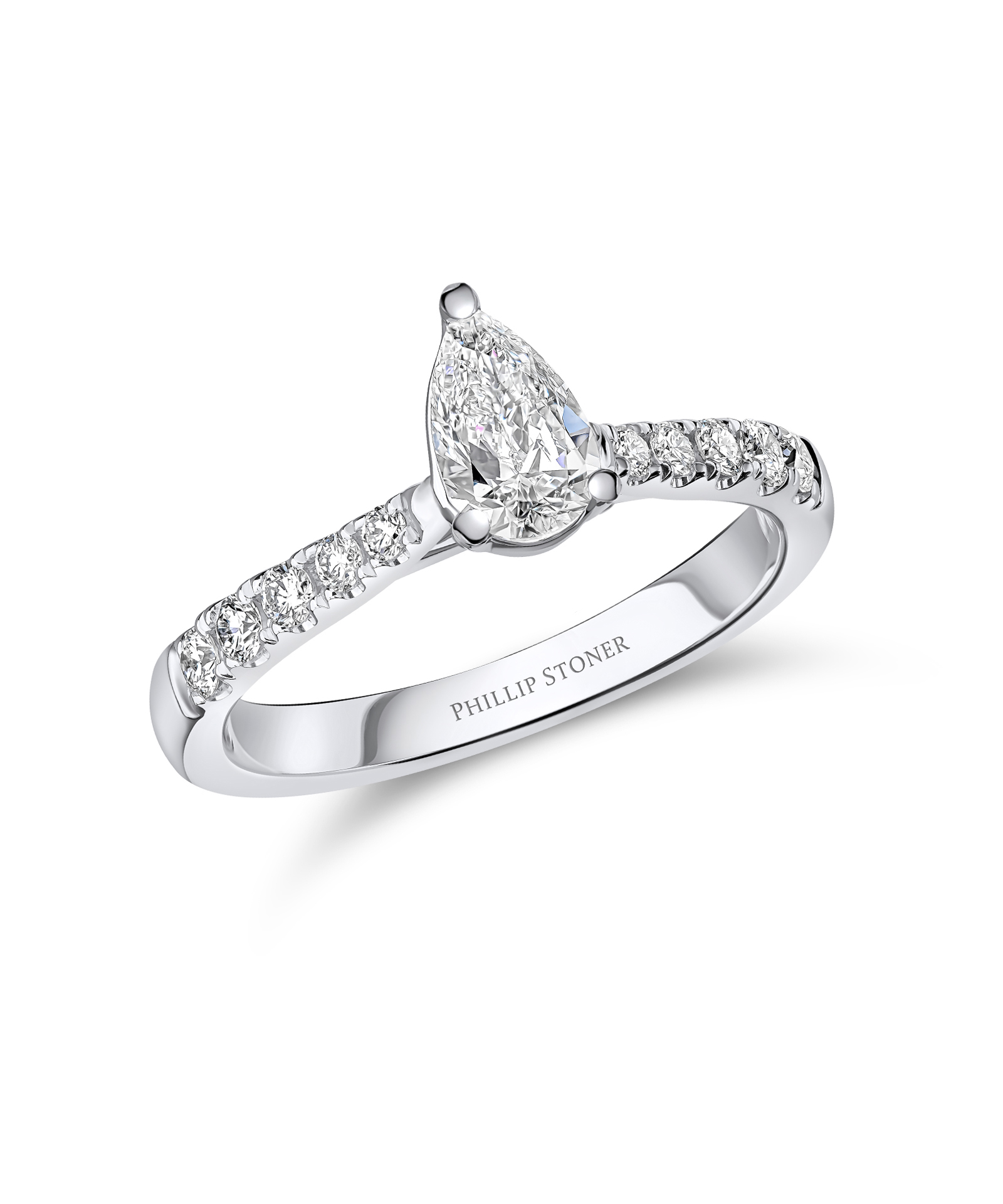 0.50ct Pear Cut Diamond Engagement Ring with Scallop Set Shoulders - Phillip Stoner The Jeweller