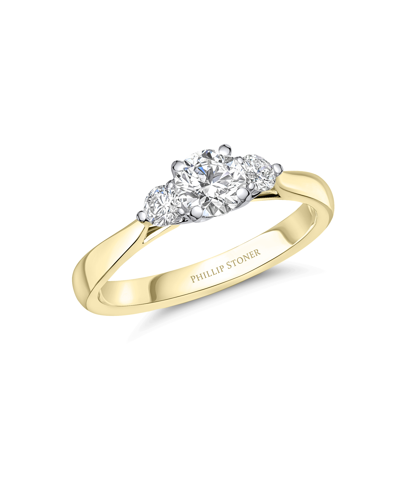 0.50ct Round Brilliant Cut Diamond Yellow Gold Trilogy Ring - Phillip Stoner The Jeweller