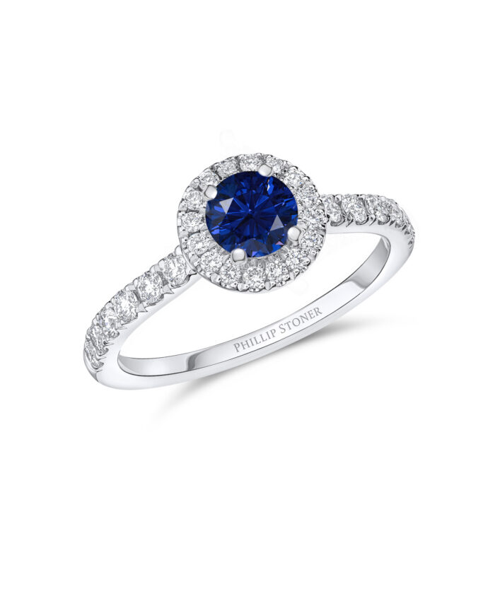 0.50ct Round Cut Sapphire & Diamond Thea Halo Engagement Ring - Phillip Stoner The Jeweller