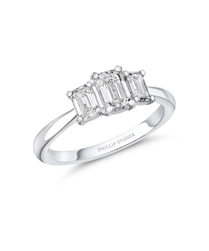 0.70ct Emerald Cut Diamond Trilogy Engagement Ring - Phillip Stoner The Jeweller