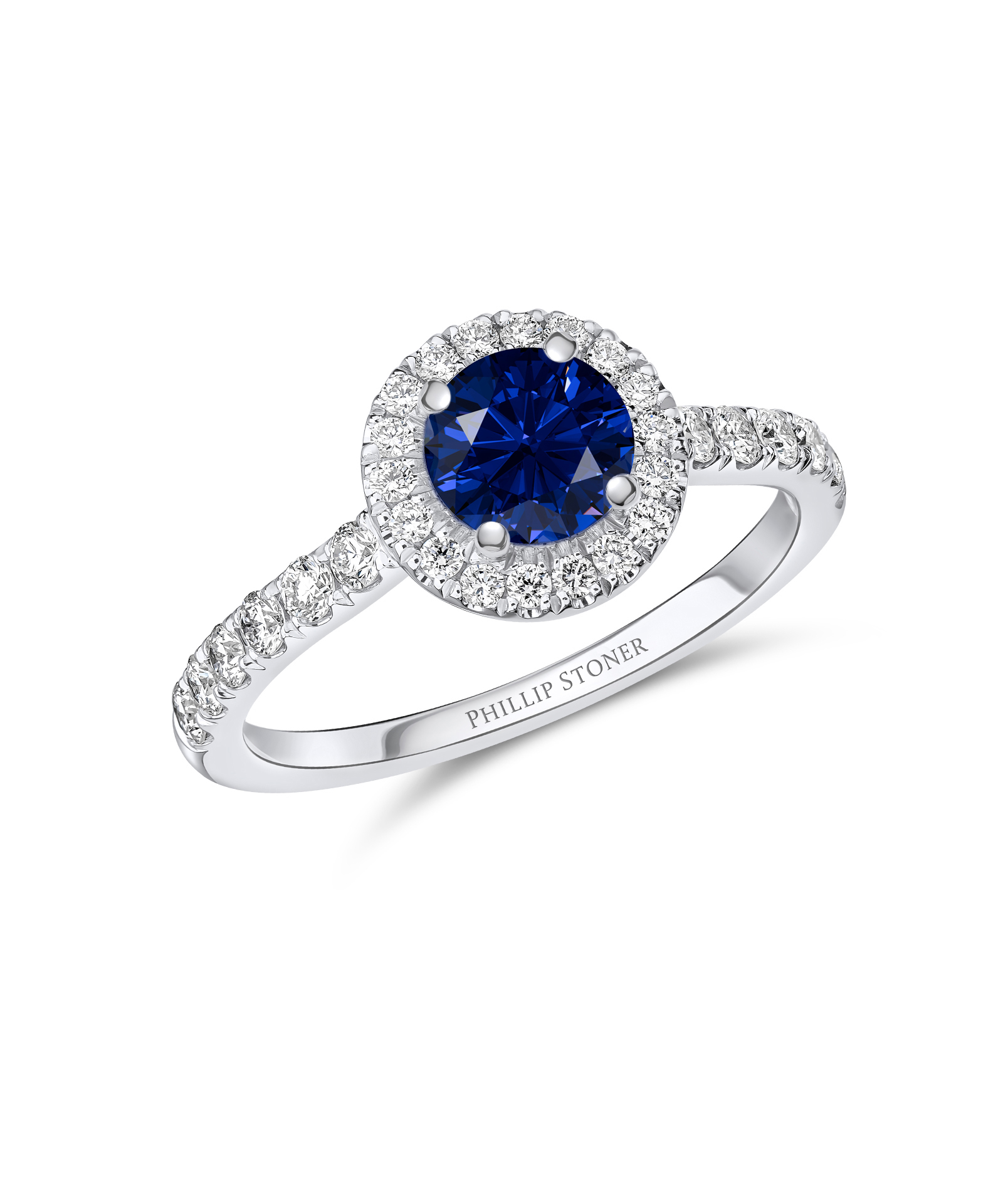 0.70ct Round Cut Sapphire & Diamond Thea Halo Engagement Ring - Phillip Stoner The Jeweller