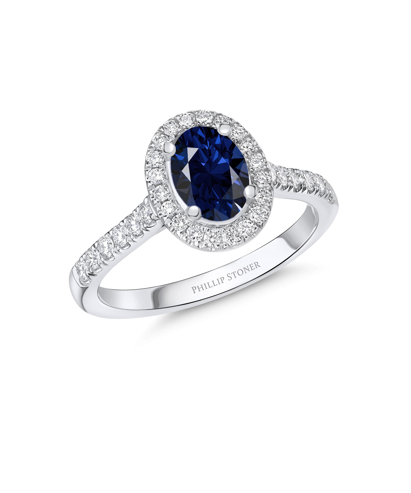 0.80ct Oval Cut Sapphire & Diamond Cluster Engagement Ring - Phillip Stoner The Jeweller