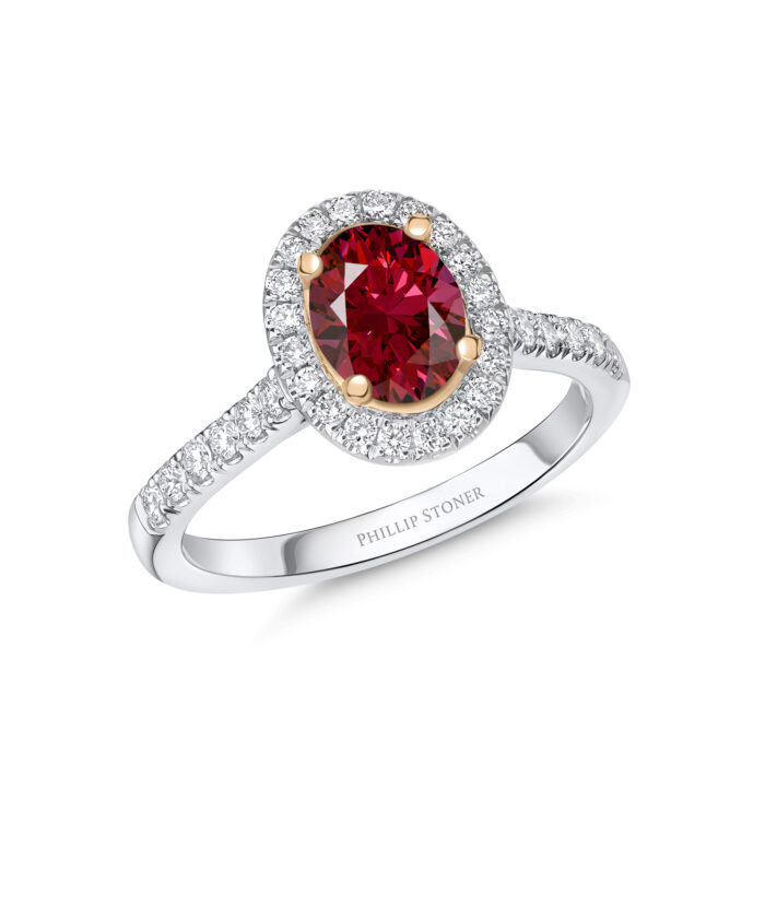1.70ct Oval Cut Ruby & Diamond Cluster Ring - Phillip Stoner The Jeweller