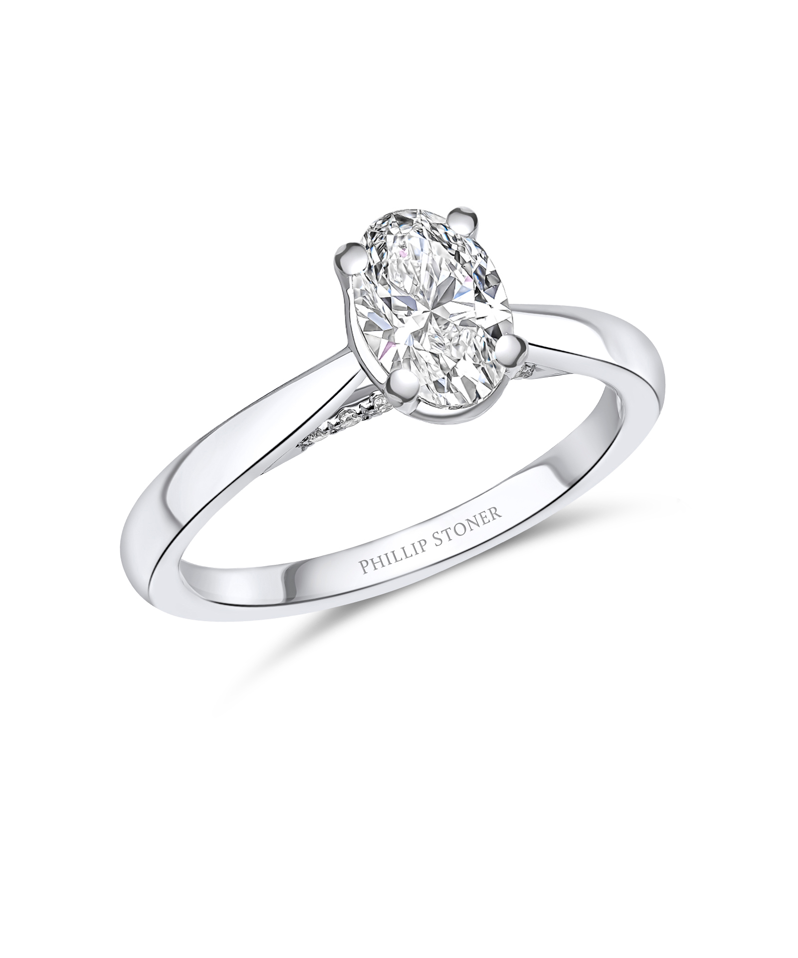 1ct Oval Diamond Engagement Ring with Diamond Under Bezel - Phillip Stoner The Jeweller