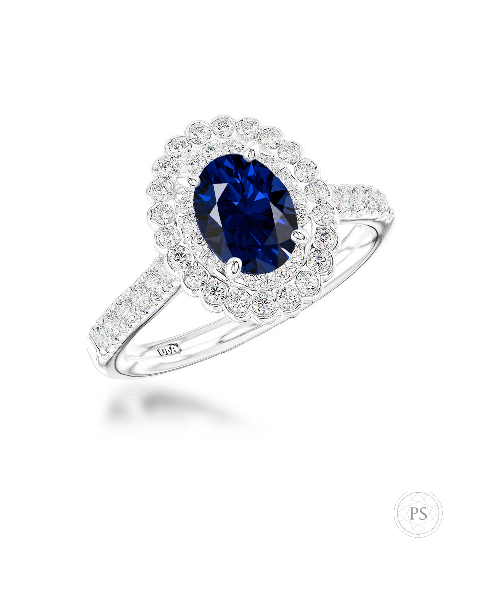 Oval Cut Sapphire & Diamond Double Cluster Ring