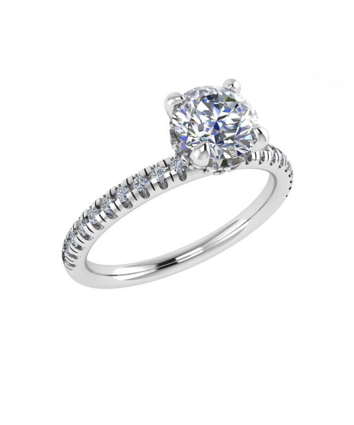 Round Brilliant Cut Lab Grown Diamond Platinum Engagement Ring with Diamond Set Shoulders