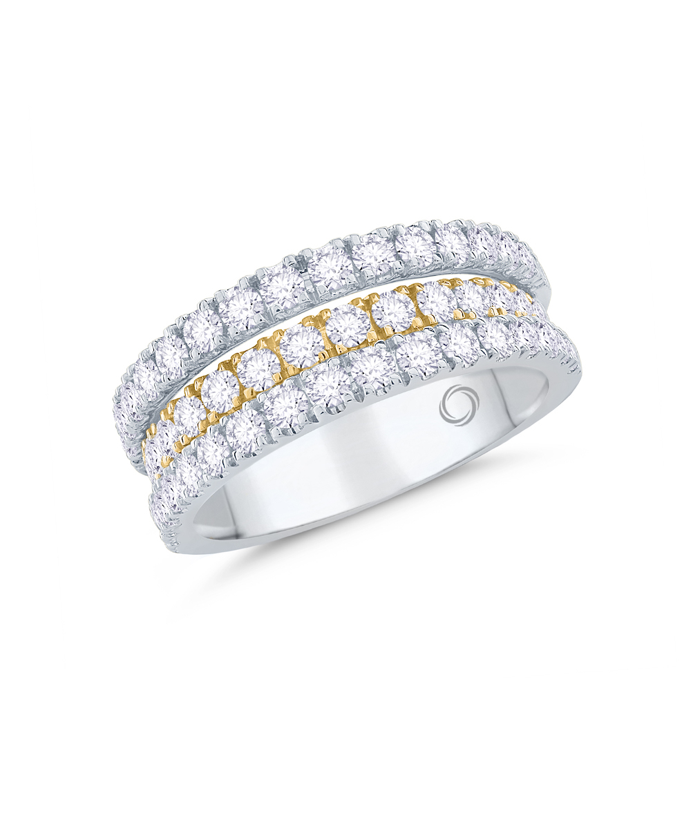 Platinum & 18ct Yellow Gold Three-Row Scallop-Set Diamond Ring