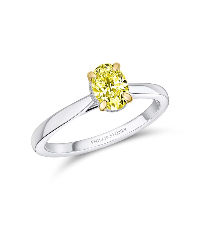 0.70ct Natural Vivid Fancy Yellow Oval Diamond Solitaire Engagement Ring - Phillip Stoner The Jeweller