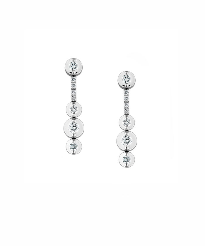 18ct White Gold Duet Round Diamond Encrusted Drop Earrings