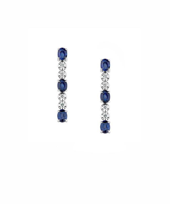 Sapphire & Diamond Line Drop Earrings