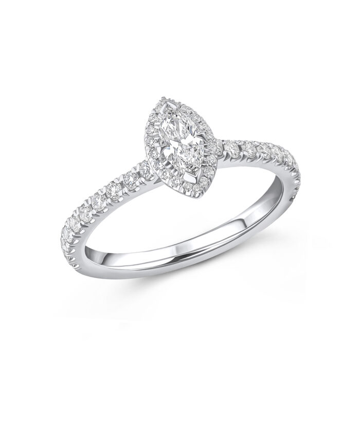 0.30ct Marquise Cut Diamond Oyster Halo Engagement Ring