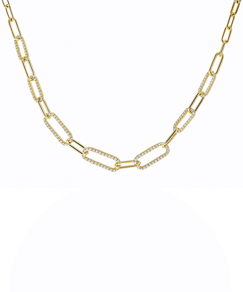18ct Yellow Gold Love Links Chain Necklace with Pavé Set Diamonds - Detail