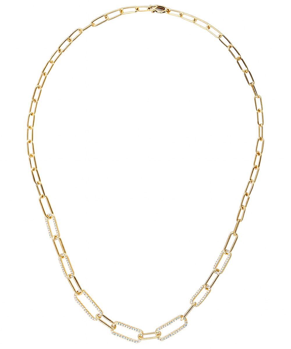 18ct Yellow Gold Love Links Chain Necklace with Pavé Set Diamonds