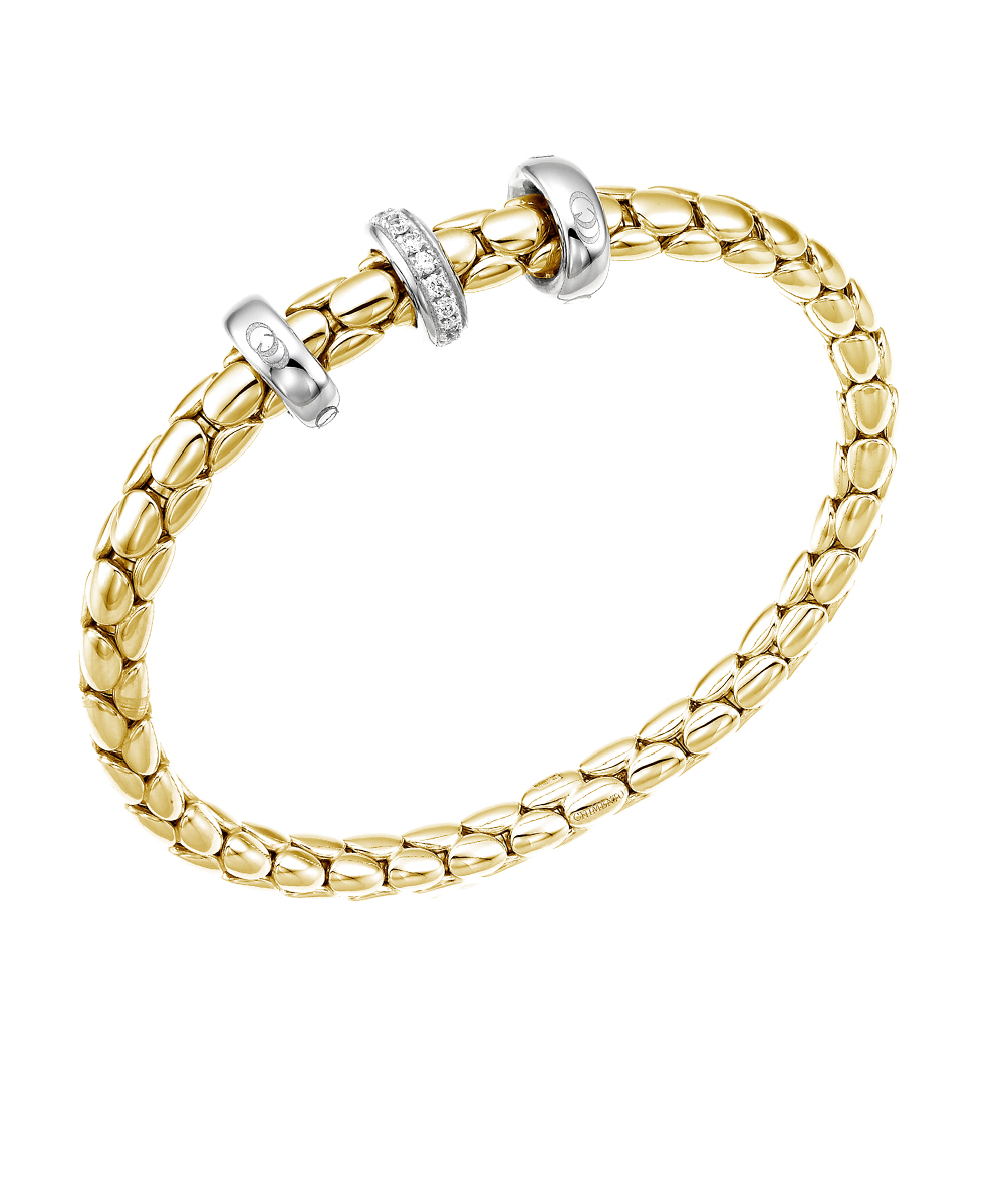 Chimento Yellow Gold Spring Stretch Bracelet with Diamond Rondelles