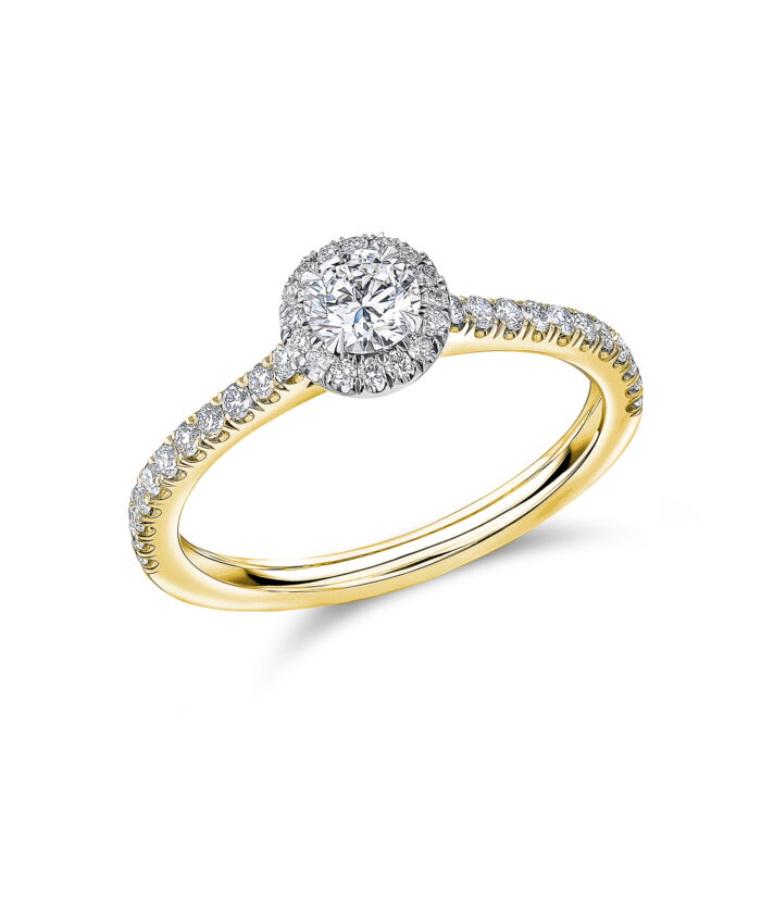 Yellow Gold 0.30ct Round Brilliant Cut Diamond Oyster Halo Engagement Ring