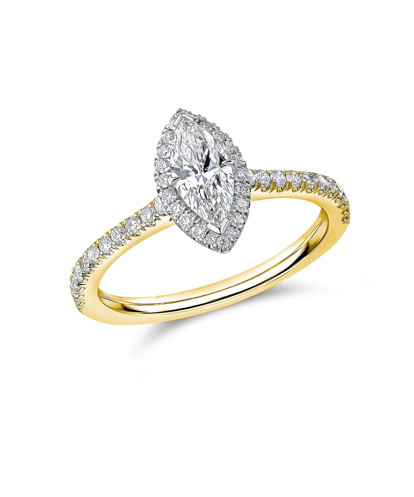 Yellow Gold 0.50ct Marquise Cut Diamond Oyster Halo Engagement Ring