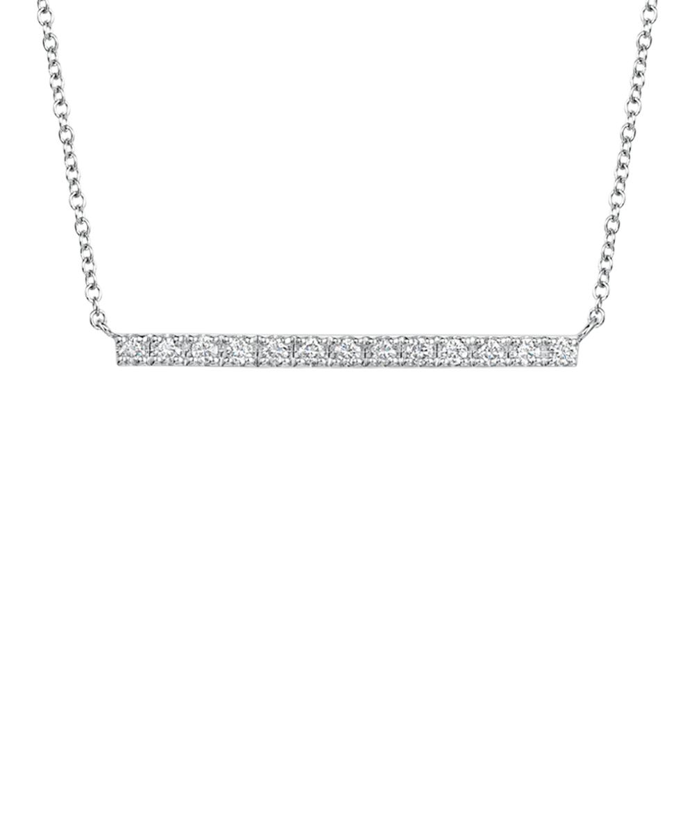 18ct White Gold Scallop Set Diamond Bar Pendant