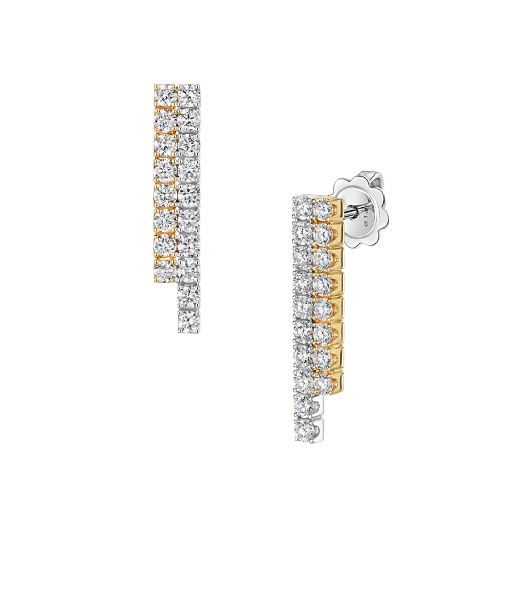 Two Tone White & Yellow Gold & Diamond Bar Drop Earrings