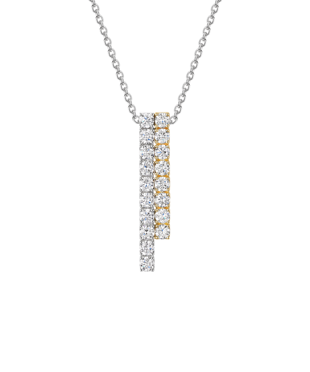 Two Tone White & Yellow Gold & Diamond Bar Drop Pendant