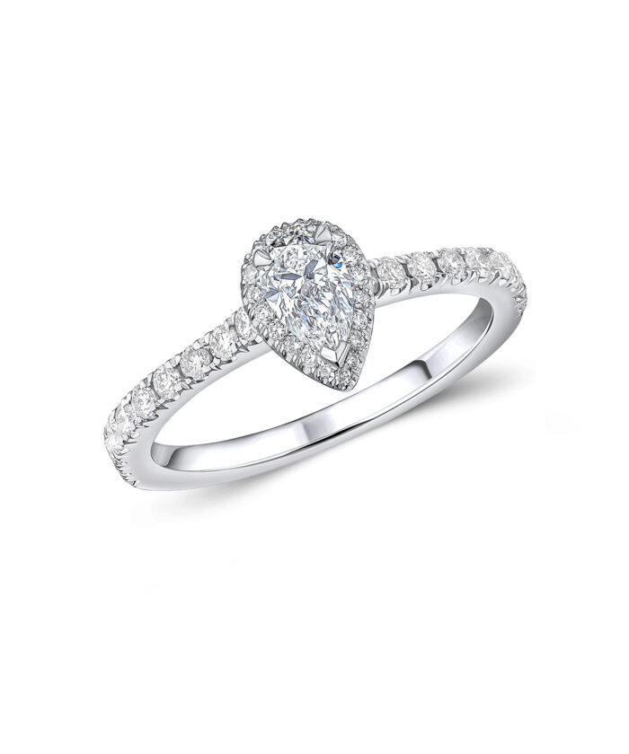 0.30ct Pear Cut Diamond Oyster Halo Platinum Engagement Ring