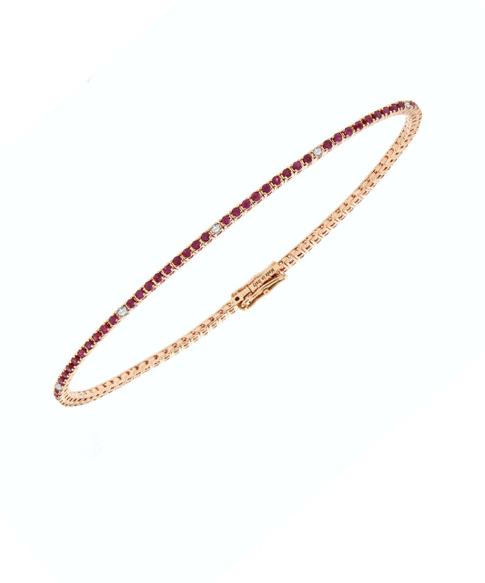 18ct Rose Gold Ruby & Diamond Line Bracelet