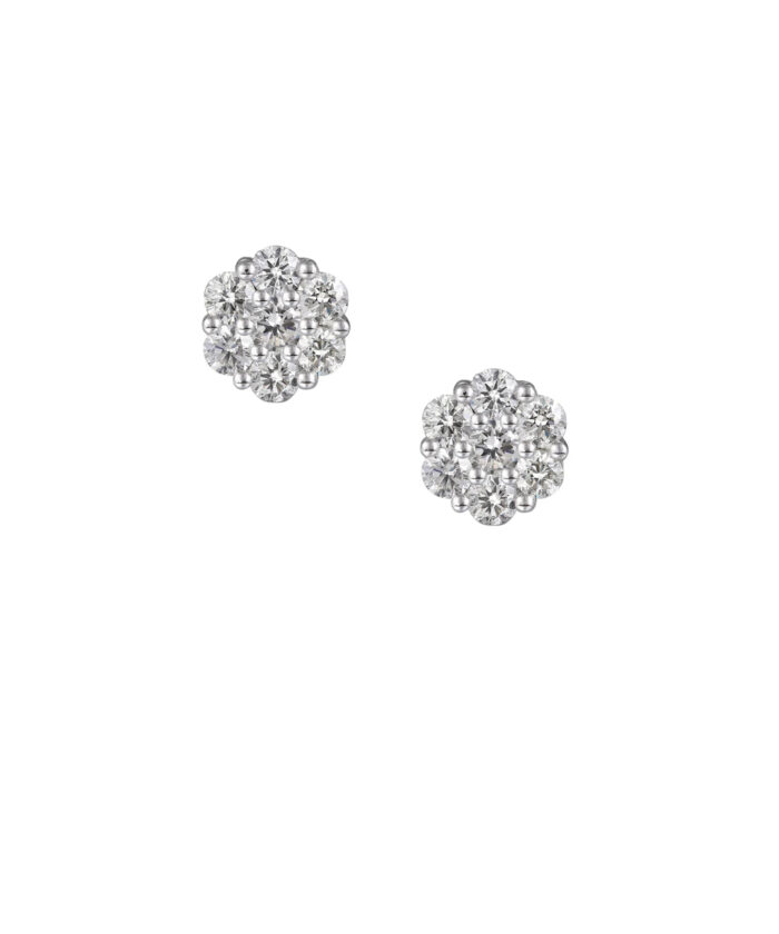 18ct White Gold Diamond Daisy Stud Earrings