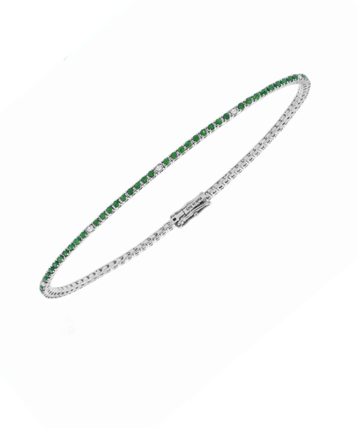 18ct White Gold Emerald & Diamond Line Bracelet