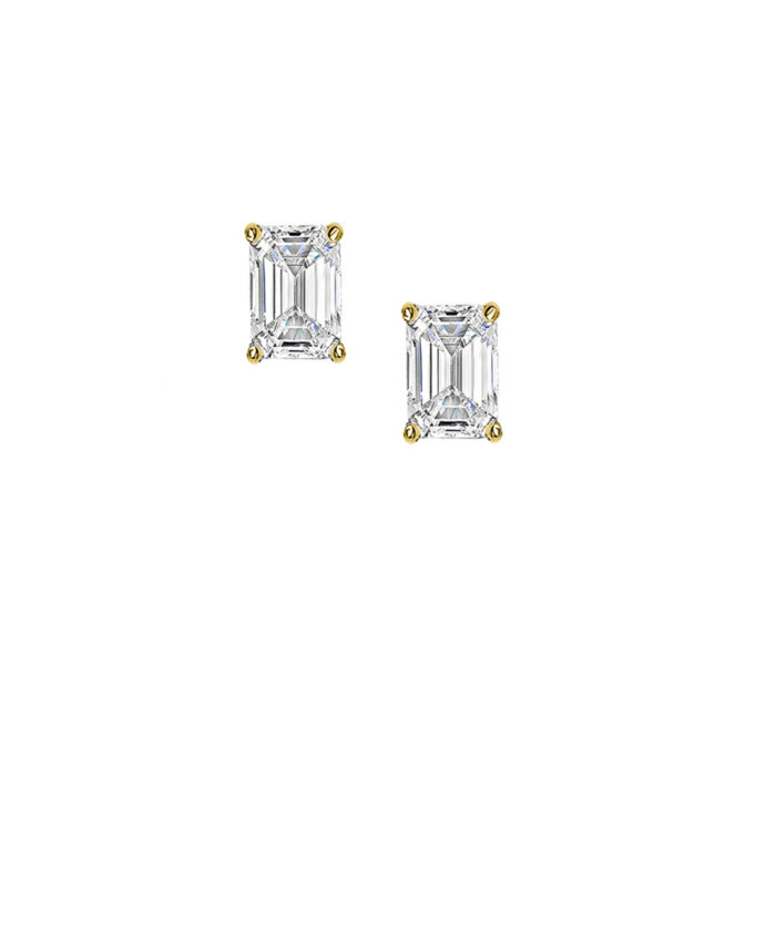Classic 18ct Yellow Gold Emerald Cut Diamond Stud Earrings