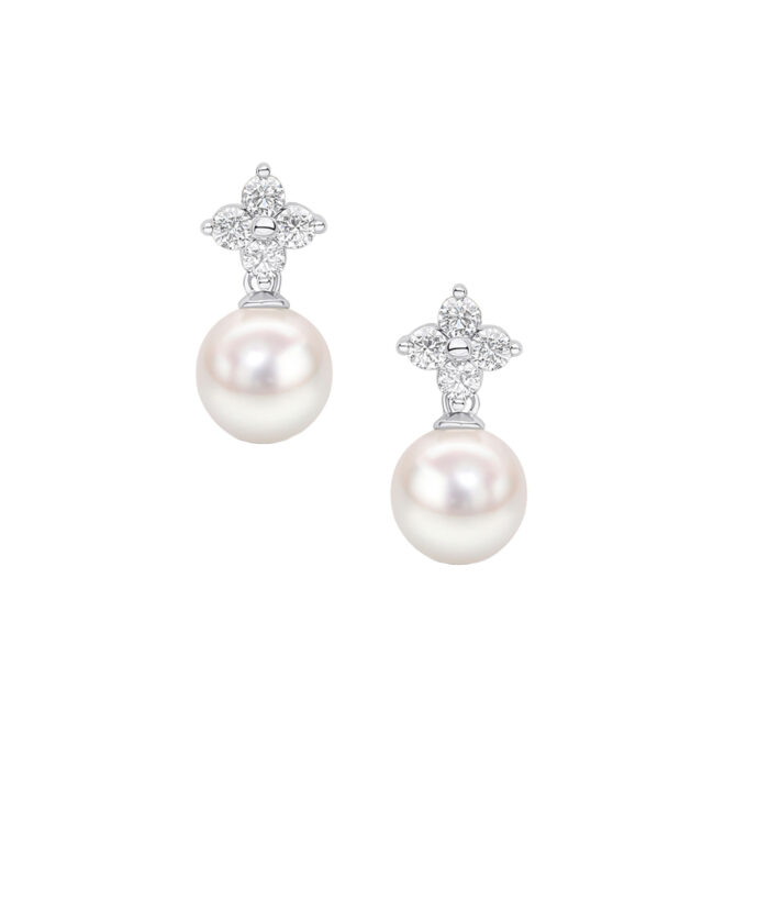 Pearl & Diamond Quatrefoil Earrings - 18ct White Gold
