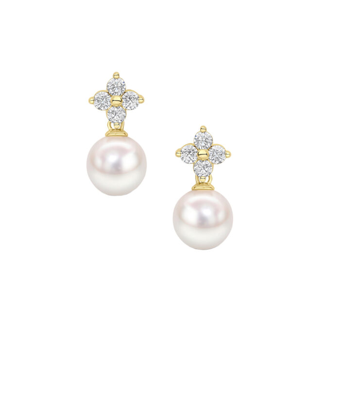 Pearl & Diamond Quatrefoil Earrings - 18ct Yellow Gold
