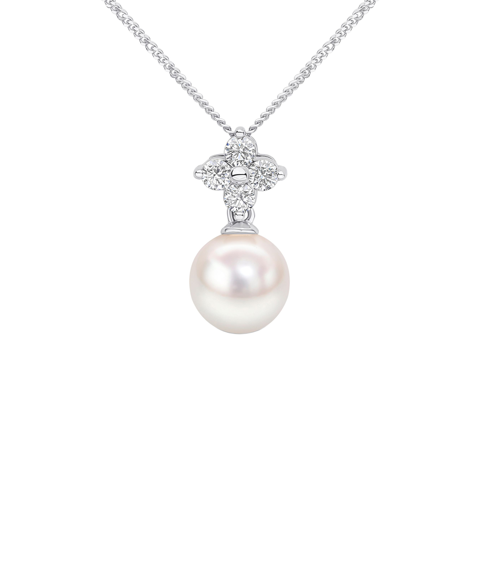 Pearl & Diamond Quatrefoil Pendant - 18ct White Gold