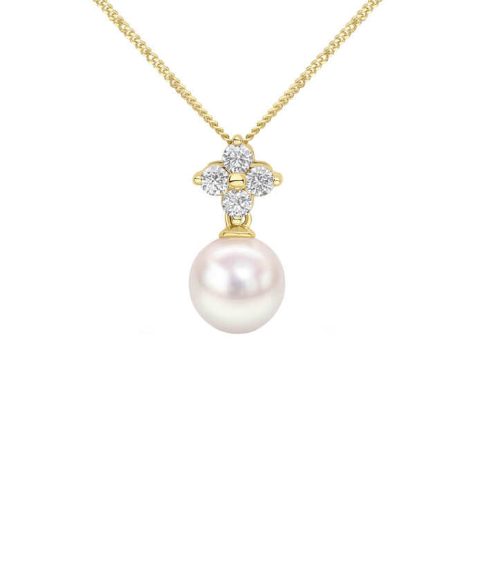 Pearl & Diamond Quatrefoil Pendant - 18ct Yellow Gold