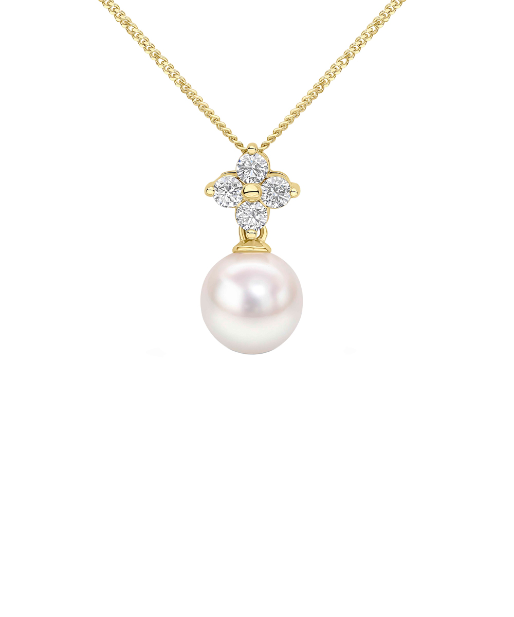 Pearl & Diamond Quatrefoil Pendant - 18ct Yellow Gold